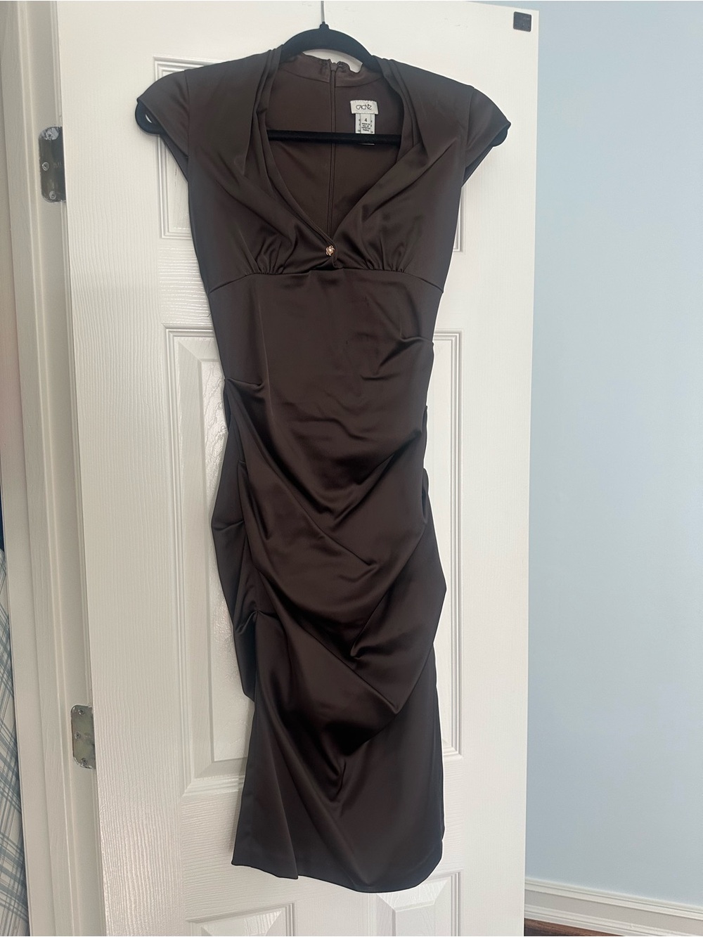 Cache Chocolate Brown Satin Midi Dress 4